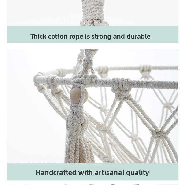 Cotton rope hanging cat basket bed boho style, detail photo 4