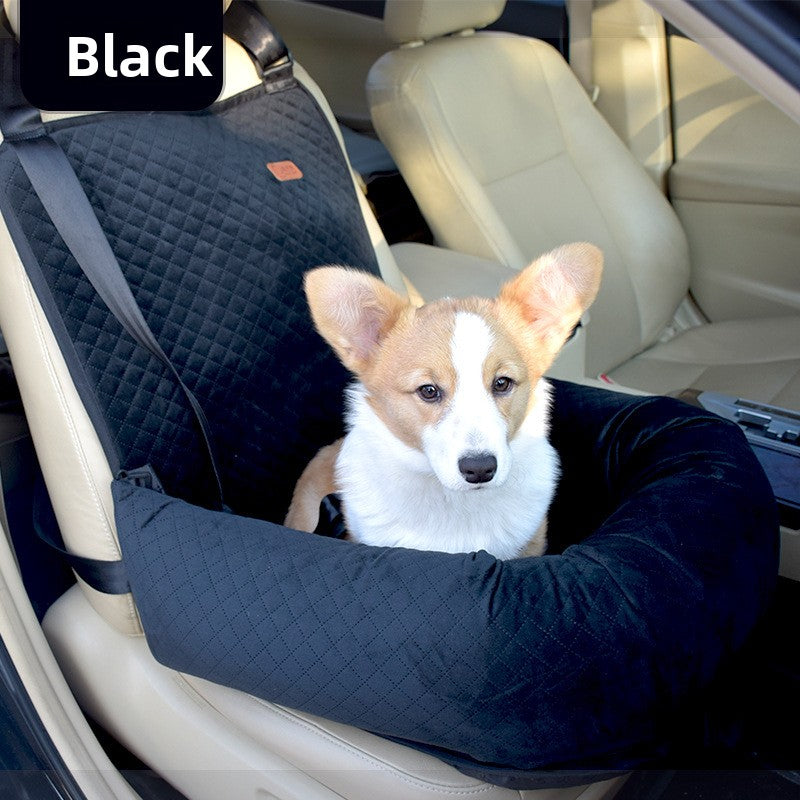 Removable dog car seat cushion in blue stripe cotton linen