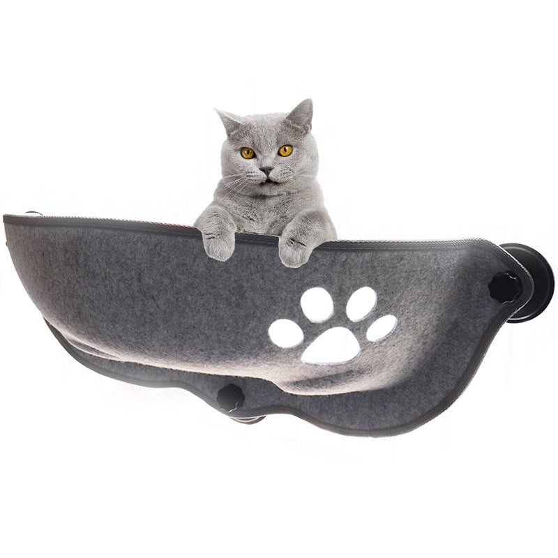 Grey moon shaped felt cat window hammock with suction cups, view 8