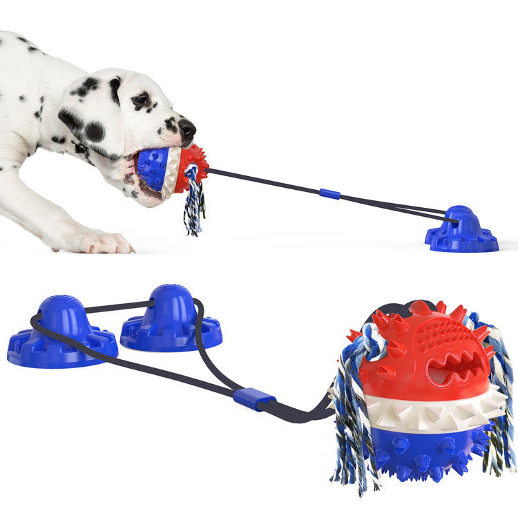 Indoor suction tug ball dog toy in bright yellow