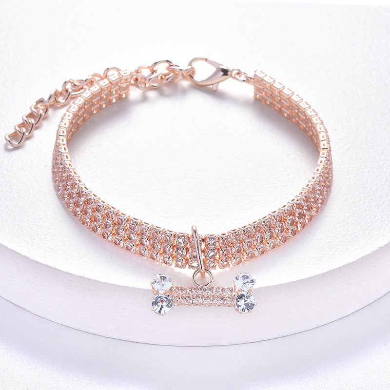 Rhinestone pet collar with bone charm, 3 sizes available