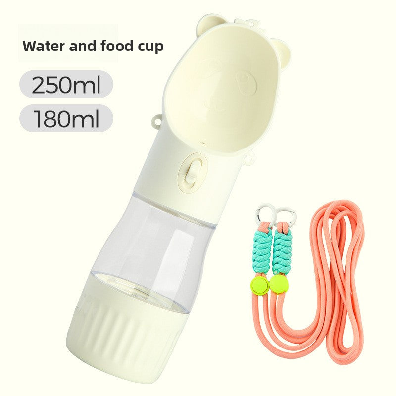 Portable dog water and food cup with strap, product detail photo