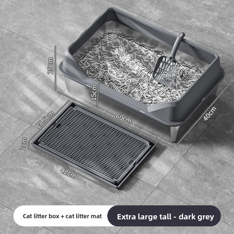 Extra Large Stainless Steel Cat Litter Box with Anti-Splash Cover