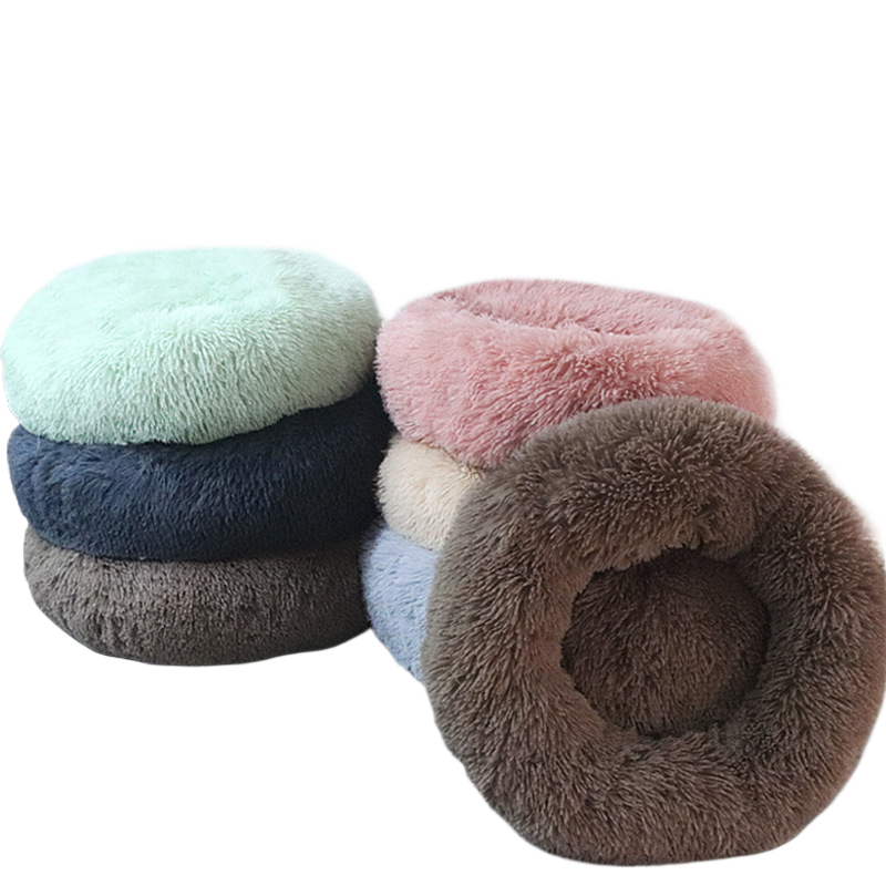 Round Plush Dog Bed, Warm Cosy Donut Bed for Winter