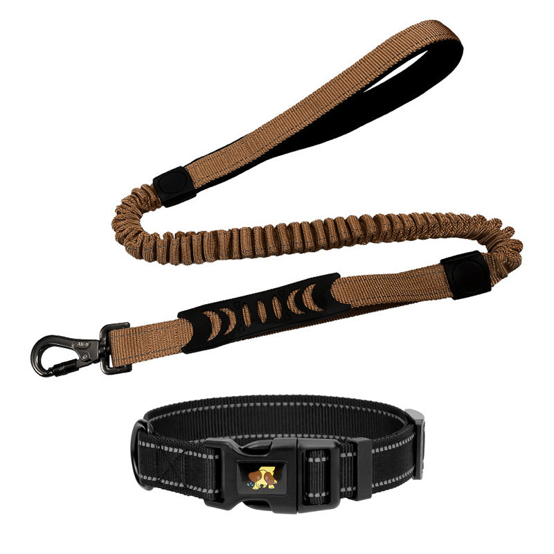 Shock absorbing dog lead and matching collar set in black