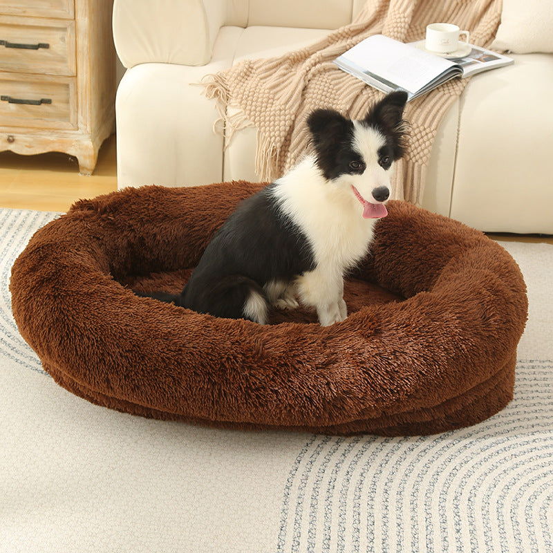 Raised edge cotton dog bed with curved sides and soft cushion, photo 48