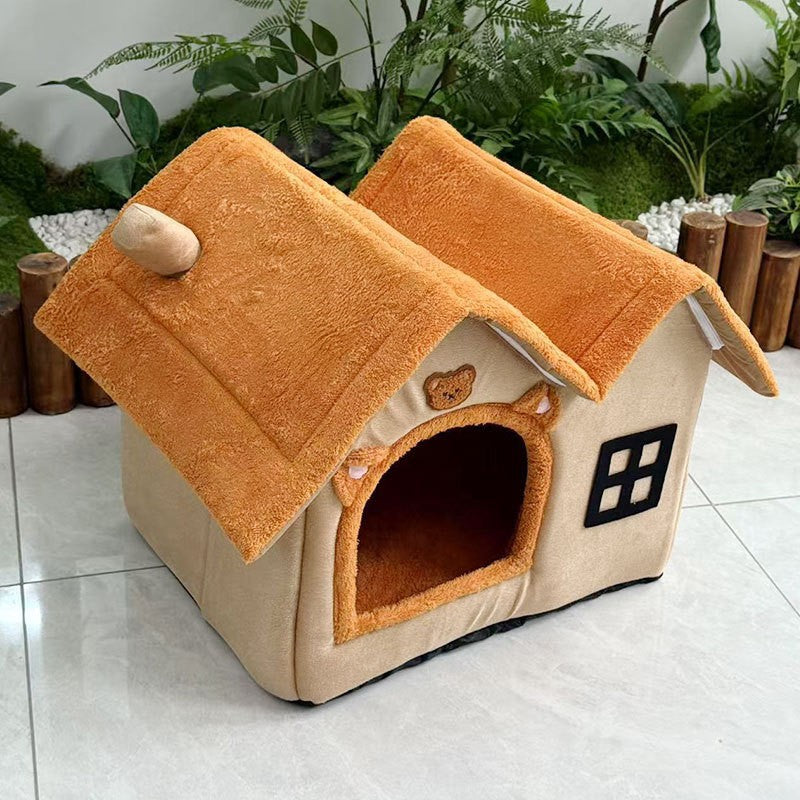 Grey enclosed pet house with double gable roof, view 18