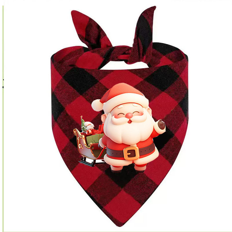 Christmas printed pet bandana for dogs and cats, in use with a pet