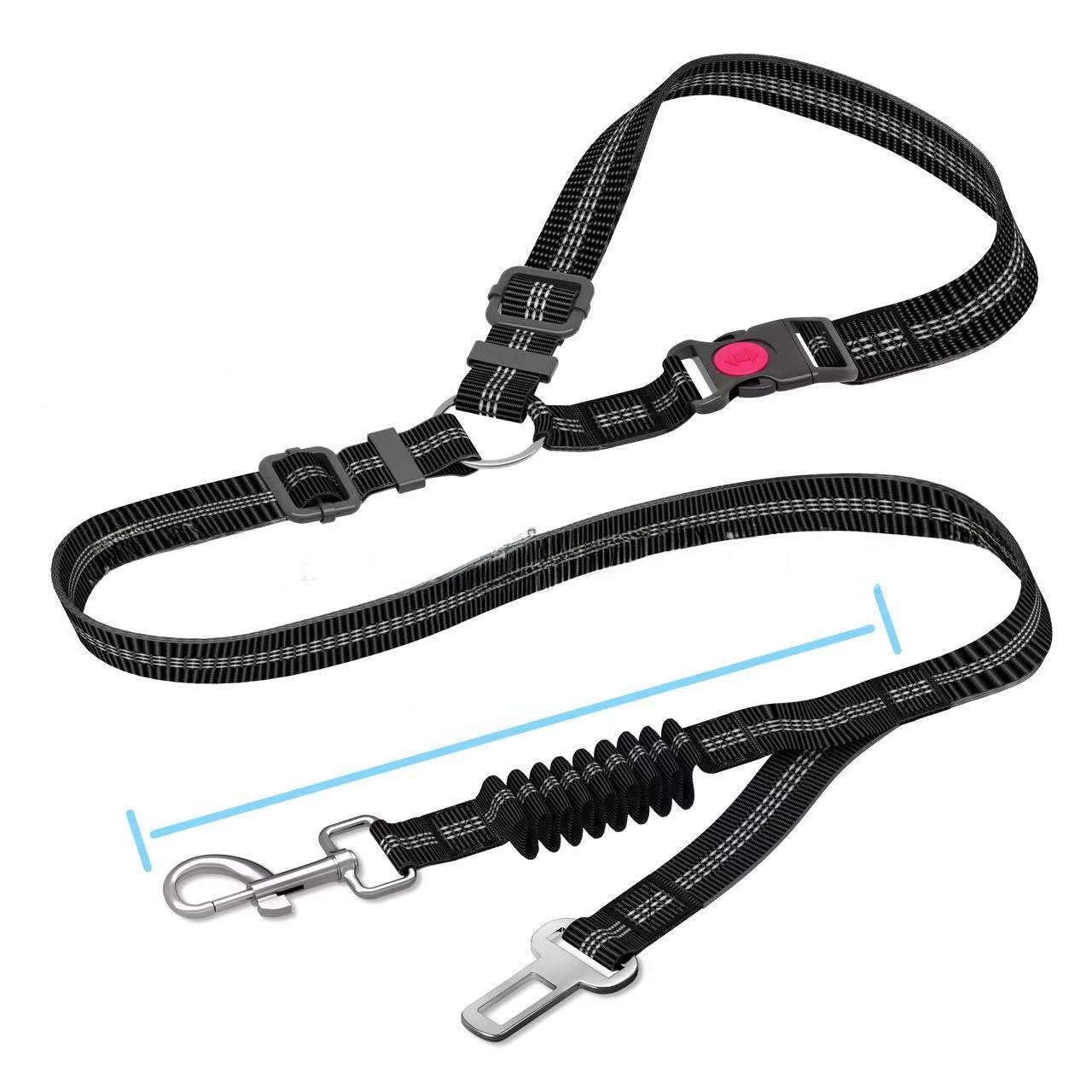 Elastic pet car seat belt lead in black with buffer section