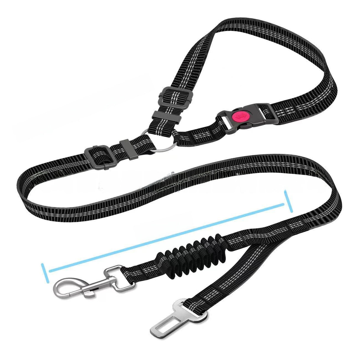 Elastic pet car seat belt lead in black with buffer section