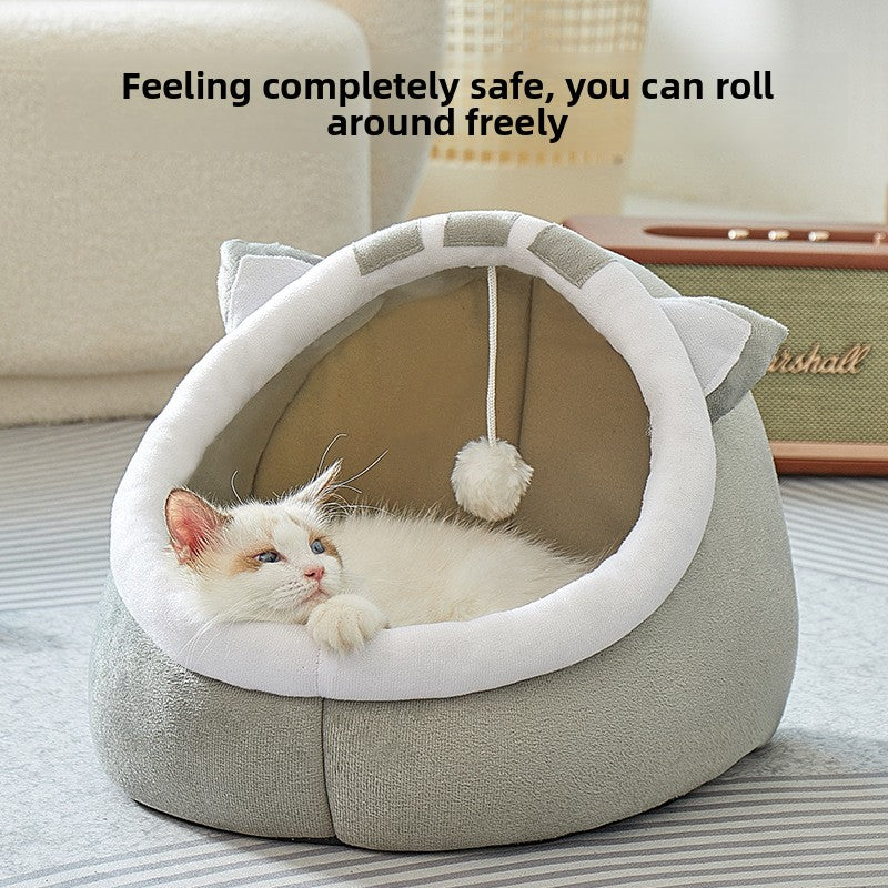 Deep semi-enclosed scratch-resistant cat bed, sizes from Small 30 x 30 x 26cm