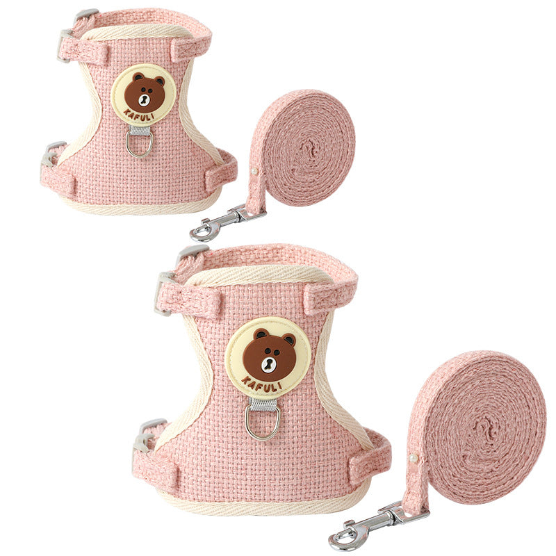Cotton-linen bear harness and lead for dogs and cats, 2 sizes available