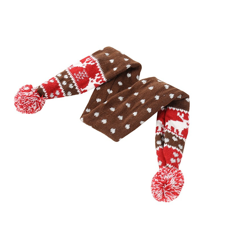 Christmas knitted pet scarf for dogs and cats in Christmas Hat, showing size and shape