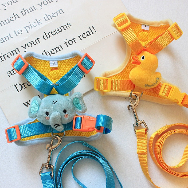 Cute duck dog harness and lead set, showing size and shape