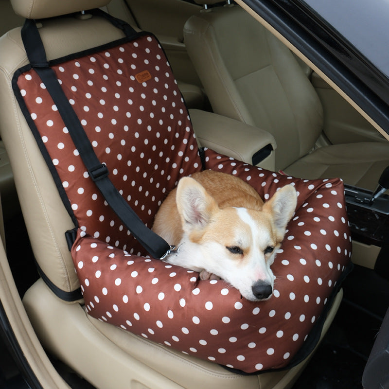 Removable dog car seat cushion in blue stripe cotton linen