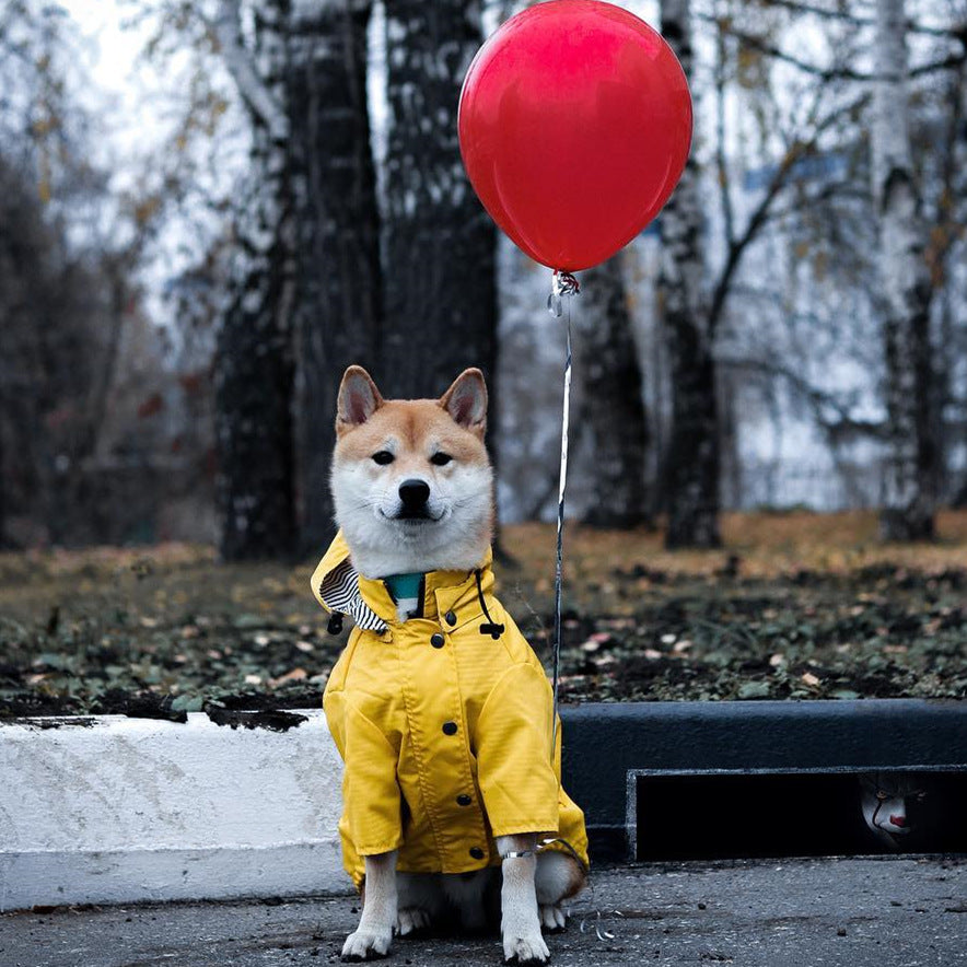 British retro thick dog raincoat with cotton lining in Yellow, front view