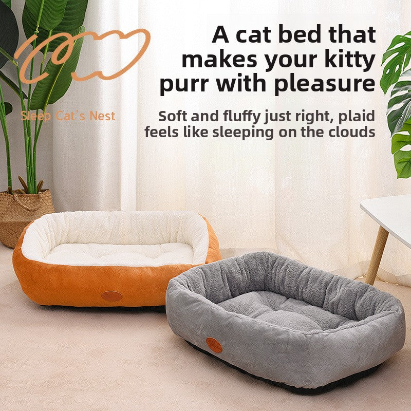 Thick oval pet bed in warm cloth, photo 3 of 17