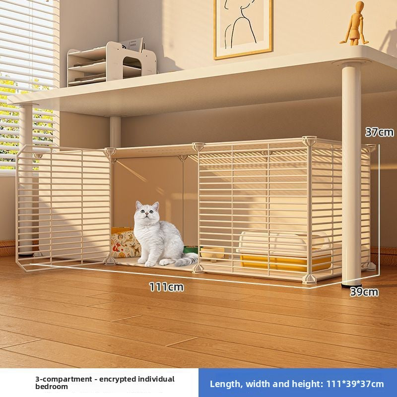 Indoor plastic cat cage with litter area and cat bed, view 25