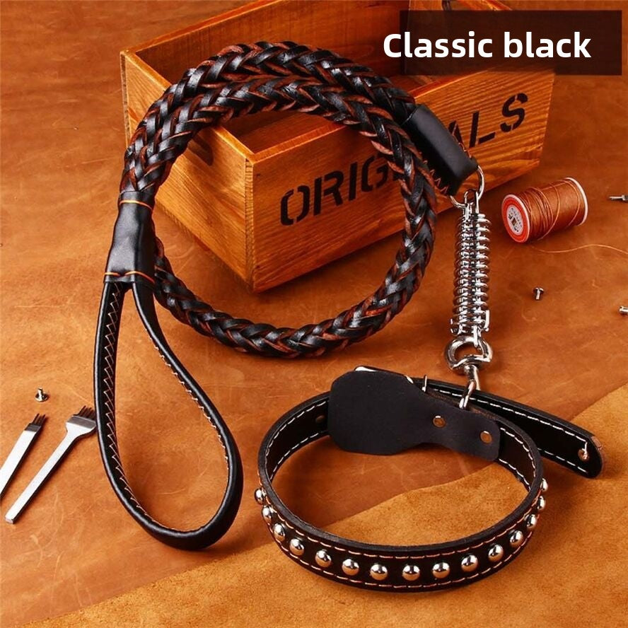 Wide black dog collar and lead, available from Pet Royale UK