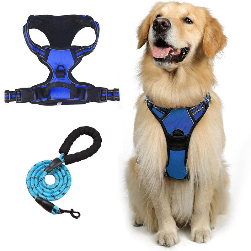 Reflective vest dog harness in black with matching rope lead