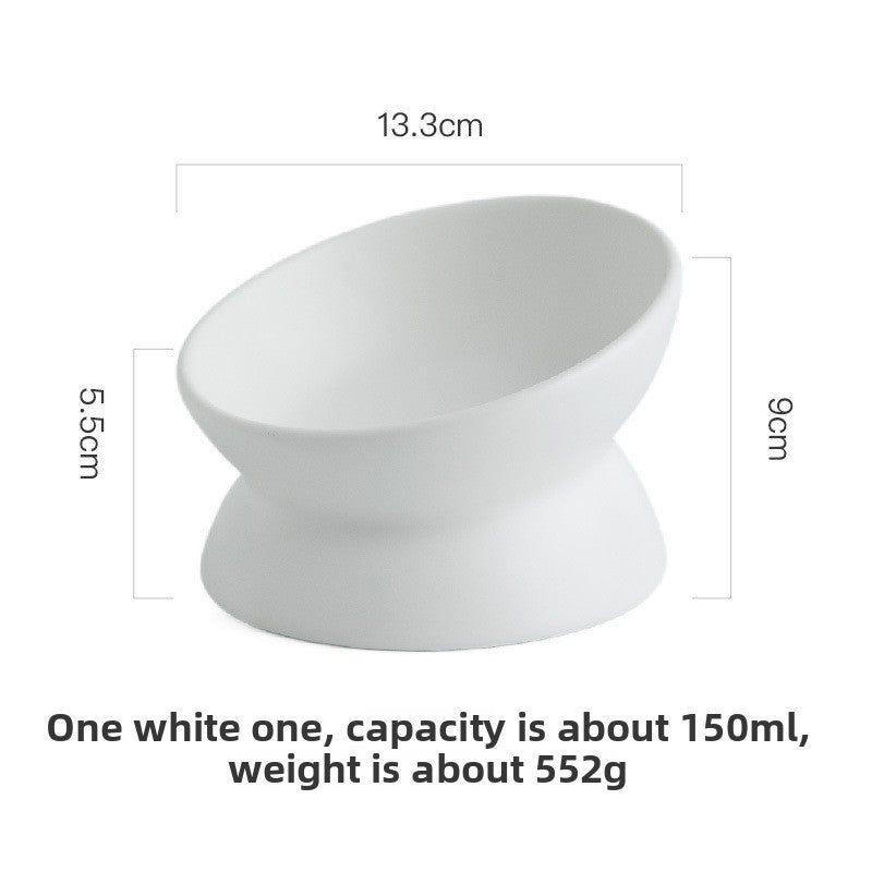 White raised ceramic pet bowl with tilted rim, photo 6