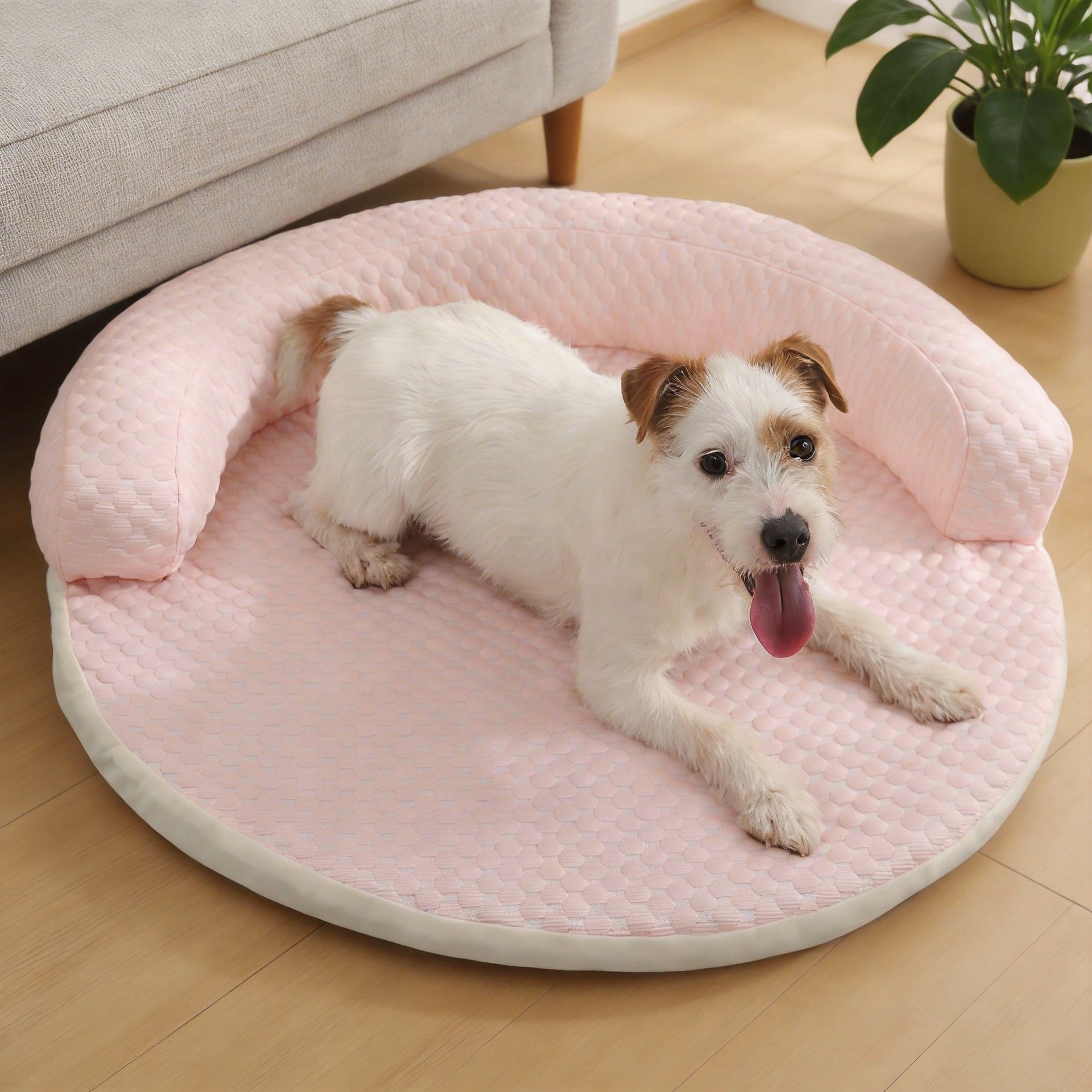 Ice Silk Cooling Pet Bed, Round Dog and Cat Sofa Mat with Bolster