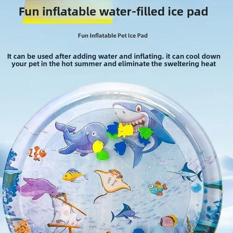 Water-filled inflatable pet cooling pad with sea print, photo 4 of 10