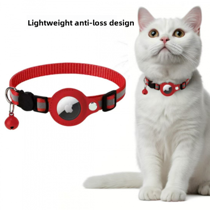 Slim polyester cat collar with bell and AirTag holder, tag not included, product image 1