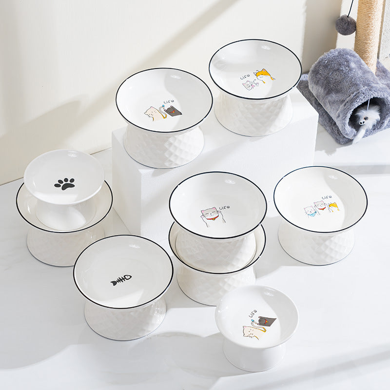 Raised Ceramic Cat Bowl, Elevated Feeding Dish