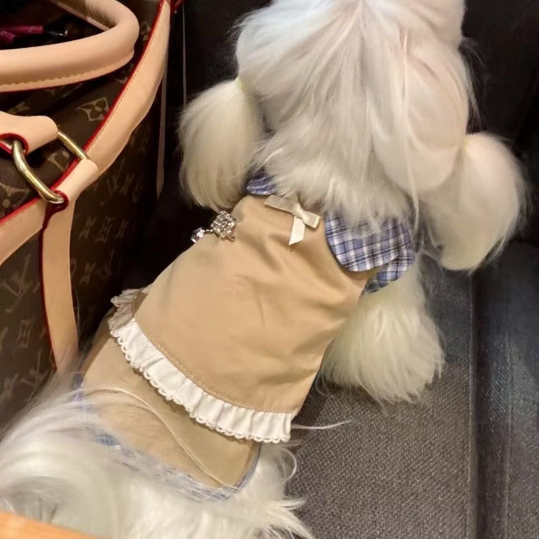 Sleeveless faux two piece dog dress, in Pink and White, image 1