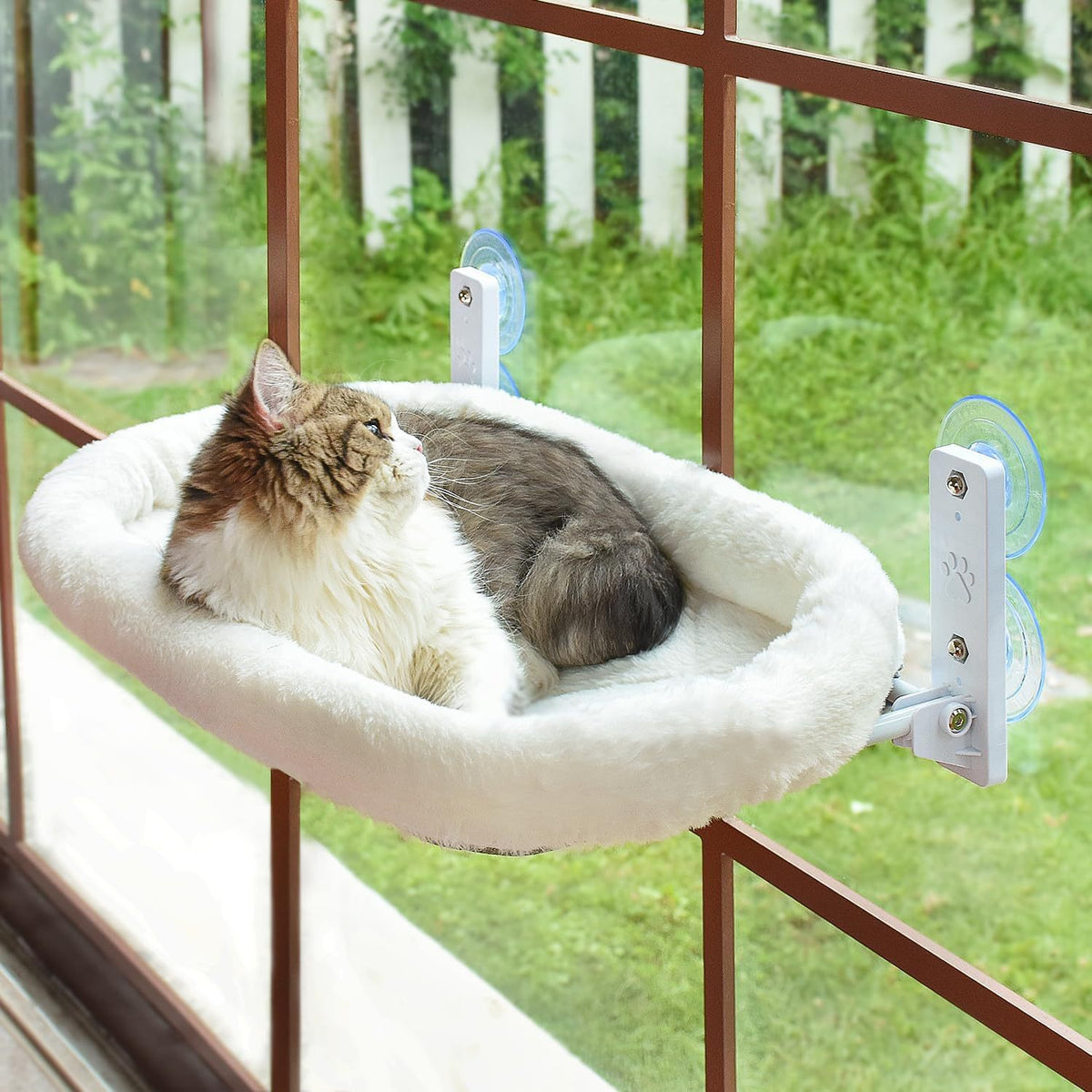 Grey foldable cat window perch hammock with suction cups, photo 19