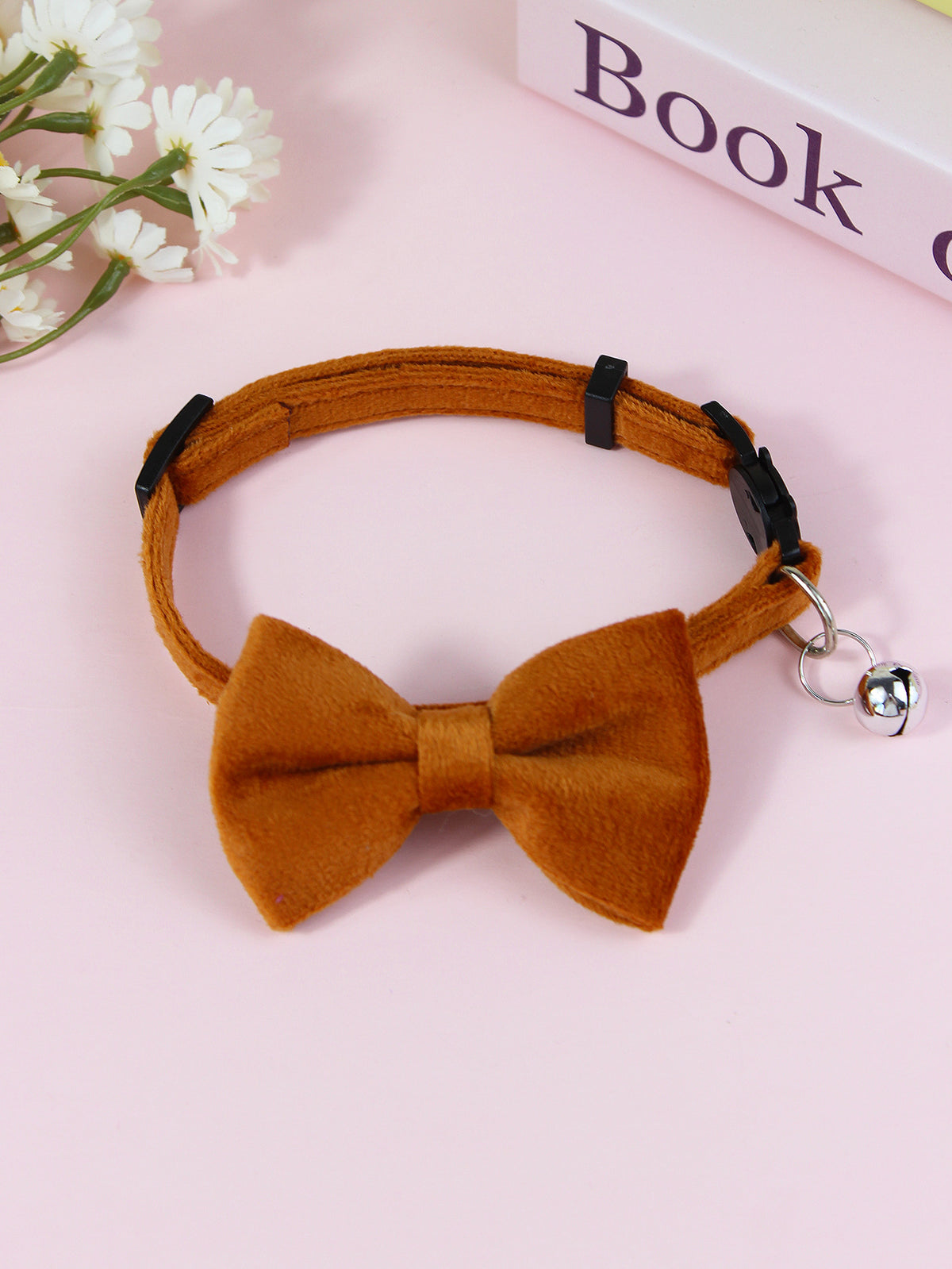 Striped cat collar with velvet bow, main product photo
