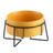 Raised glazed ceramic pet bowl on a stand in pastel yellow, view 4
