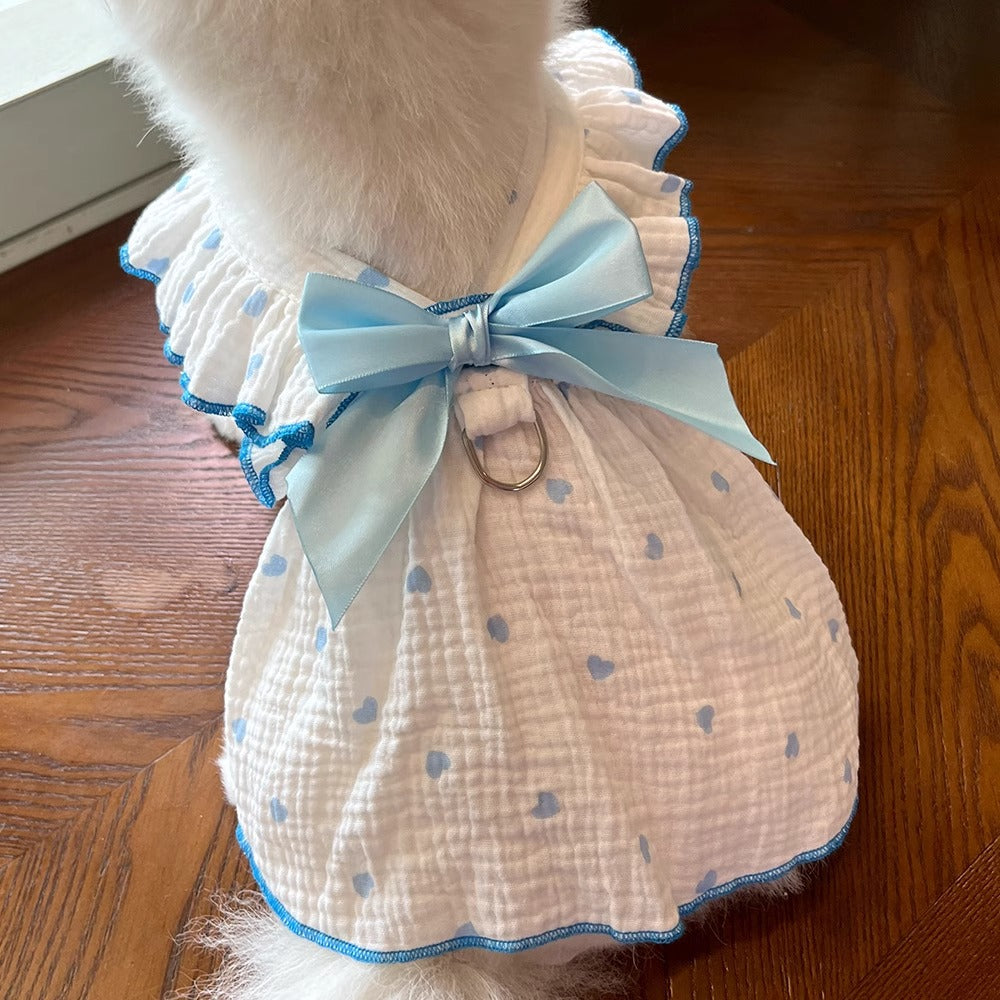 Princess bow cotton cat dress in Red, side view