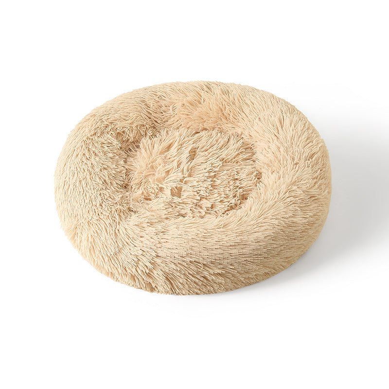 Light grey round plush pet bed with deep nest shape, photo 15