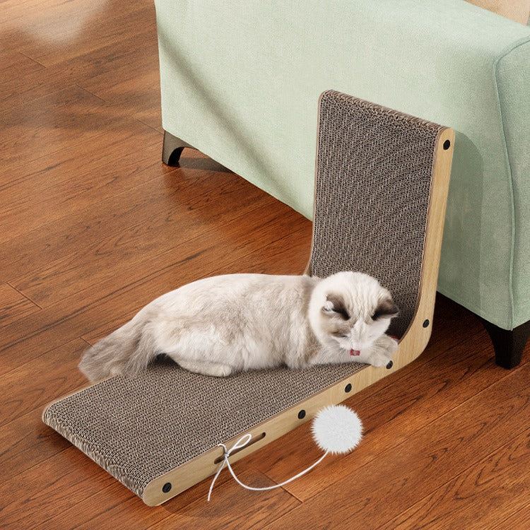 L-shape corrugated cardboard cat scratching board with lounger, photo 4