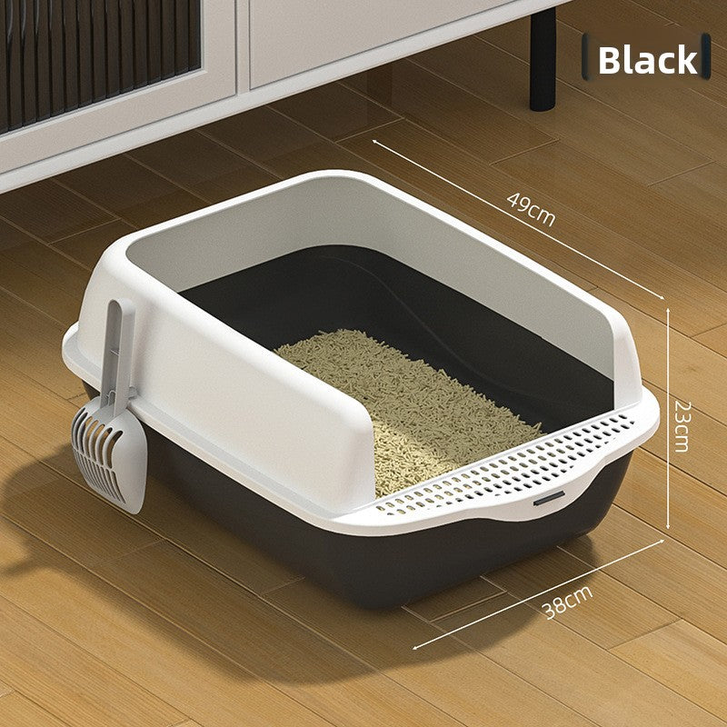 Large Semi-Enclosed Cat Litter Box with Scoop and High Splash Guard