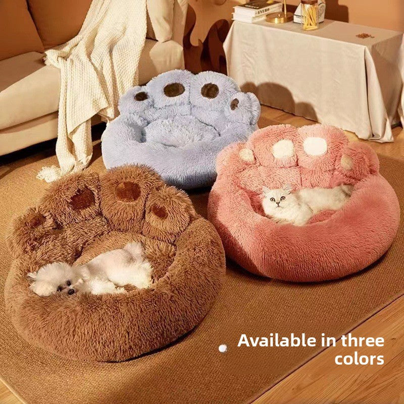 Bear Paw Shaped Pet Sofa Bed, Long Plush Nest for Cats and Dogs