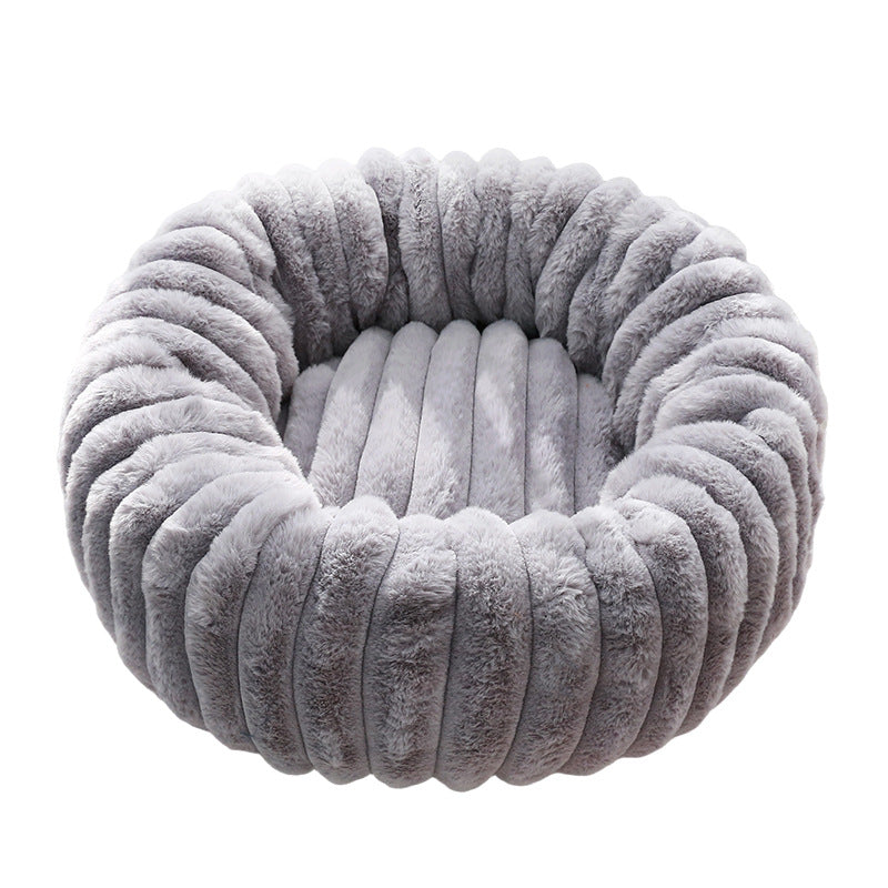 Faux Fur Round Pet Nest Bed with Thick Padding, Dogs and Cats