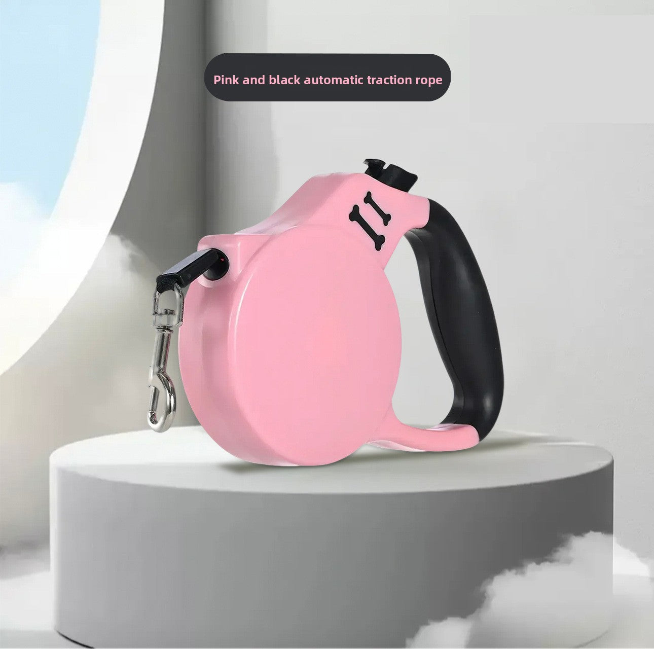 Retractable dog lead with LED light in 5m Black Pink