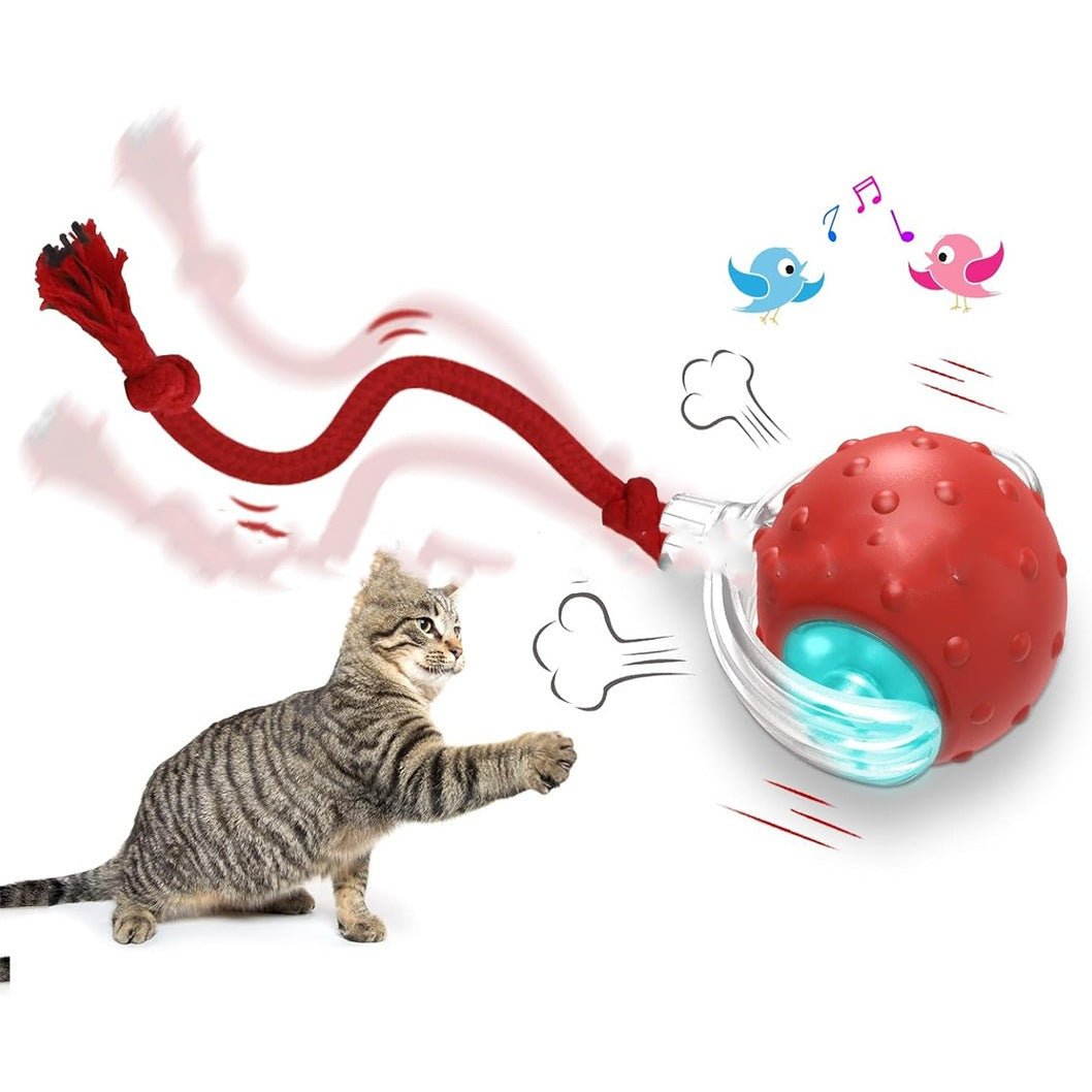 Red automatic rolling cat toy ball with dragonfly tail, photo 15