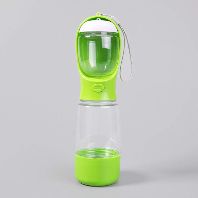 Three-in-One Pet Water Bottle with Food Container, Waste Bin and Carry Strap for Walks