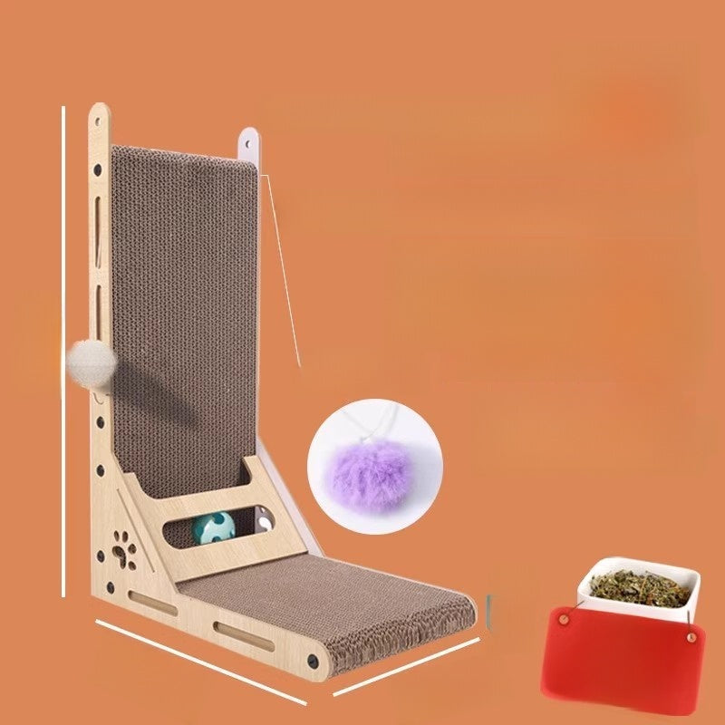 Cat playing on a T-shape multi play scratcher