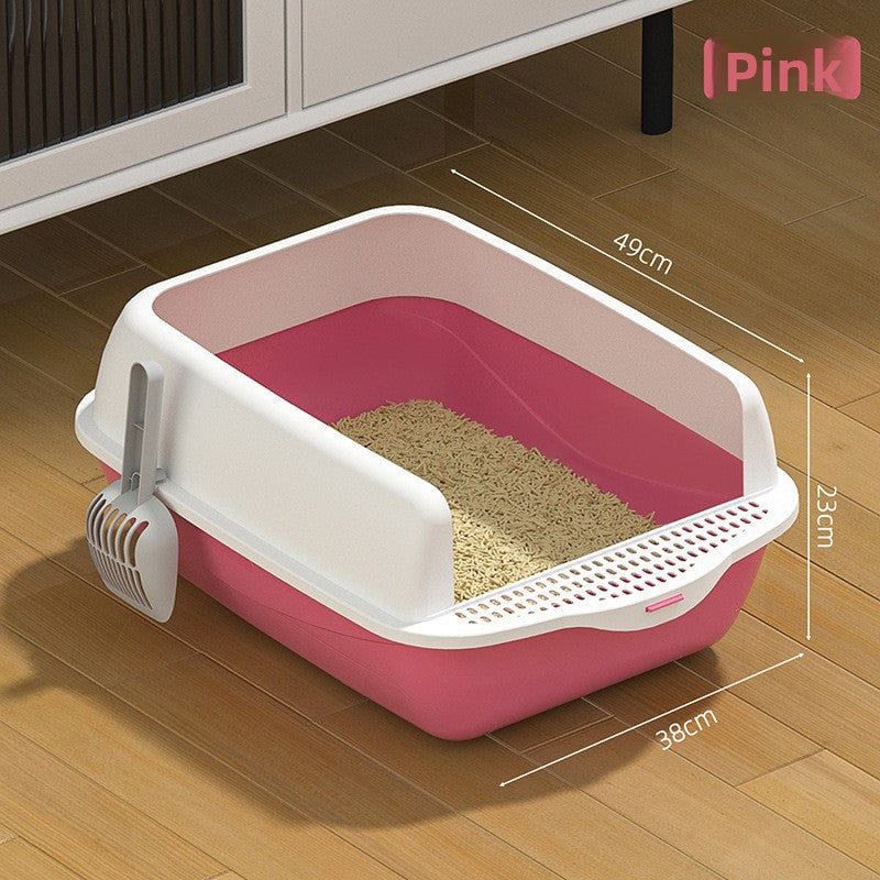 Large Semi-Enclosed Cat Litter Box with Scoop and High Splash Guard
