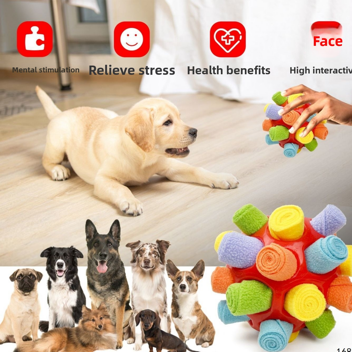 Dog sniffing for hidden treats inside a soft fabric snuffle toy - photo 2