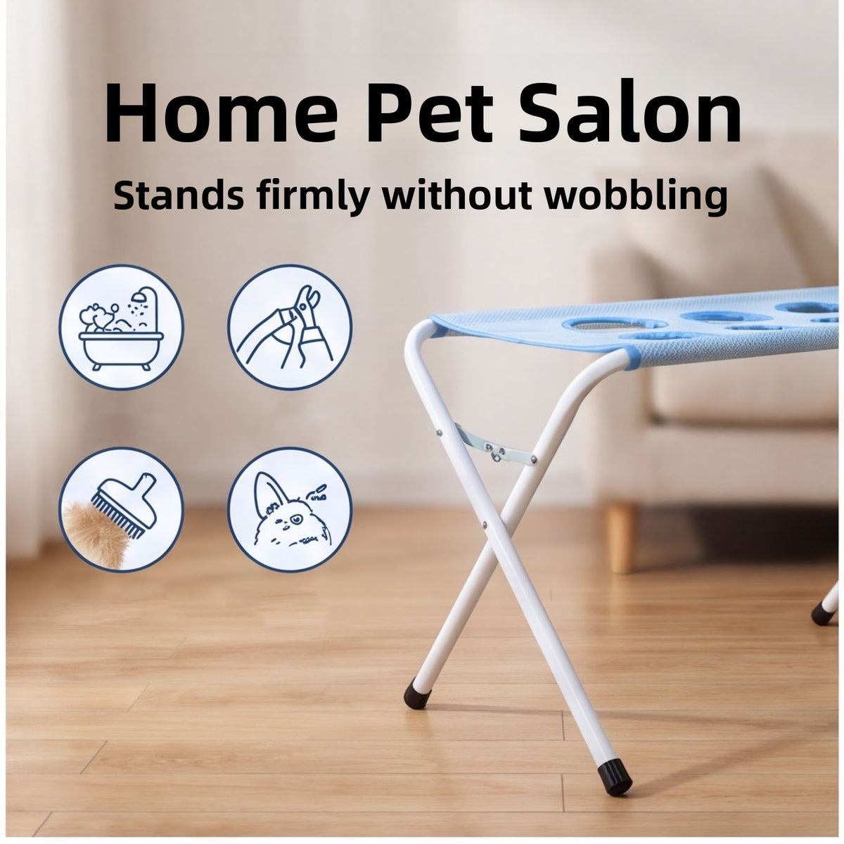 Pet grooming hammock with stand holding a small dog for nail trimming, photo 2