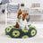 Plush round pet bed in check and floral prints, photo from another angle
