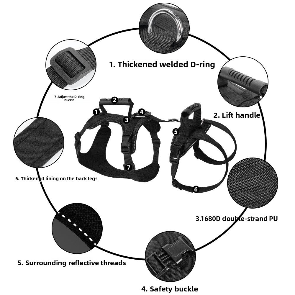 Black three-section support harness for senior large dogs, product image 4