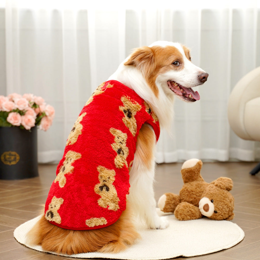 Cartoon bear pet sweatshirt for dogs and cats in Brown Yak, in a home setting