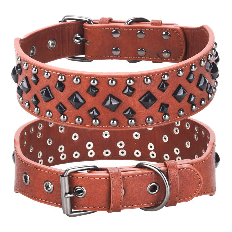 Studded leather dog collar with metal rivets, product image 8